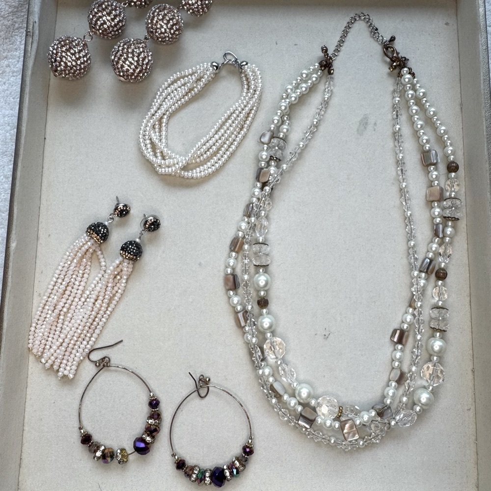 Sparkly, Earring and Pearl Necklace Bundle